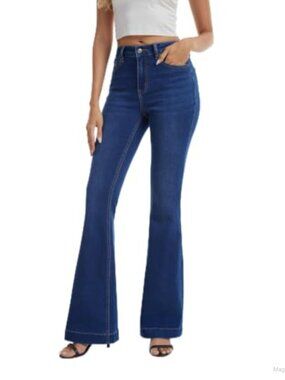 Curvy High Rise Stretchy Bootcut Flare Wide Hem Denim Jeans